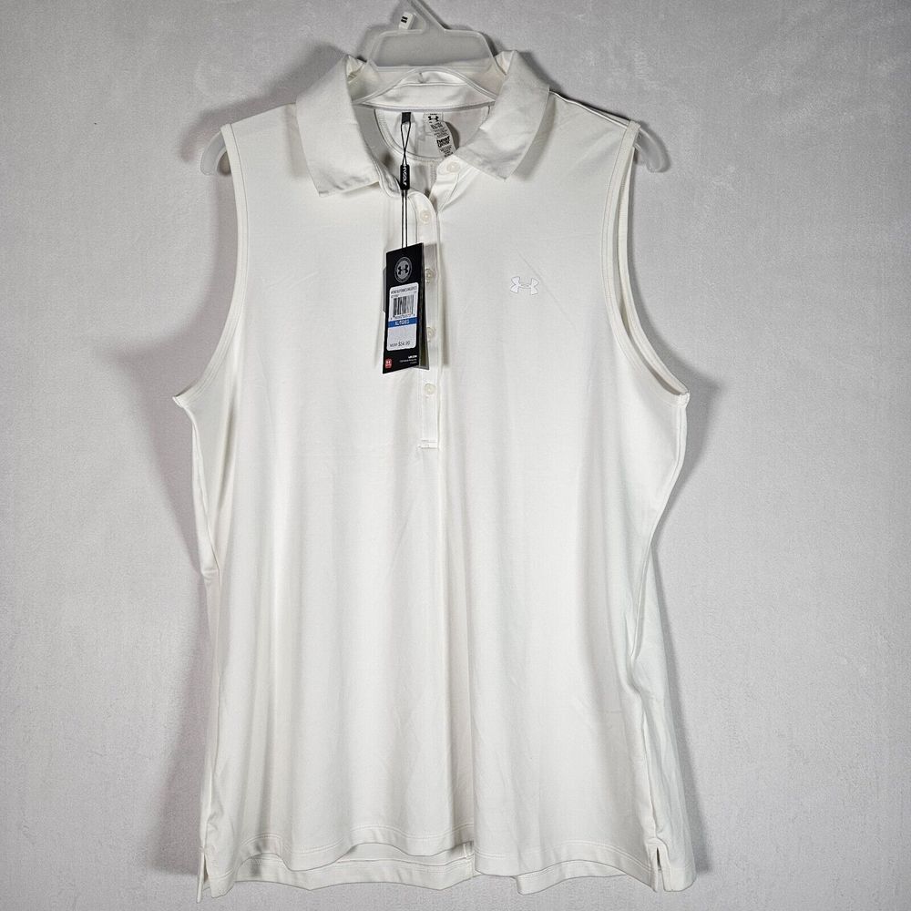 Under Armour Womens XLT Polo White Sleeveless Tank Heat Gear Golf‎ Leisure NEW